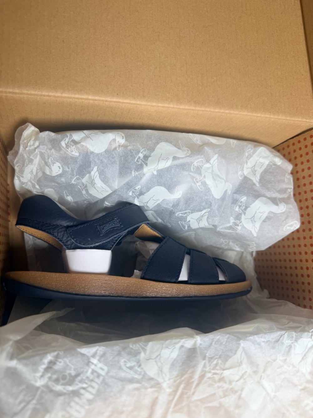 NWT-Camper Boys Navy Leather Strappy Sandals- - Picture 6 of 8